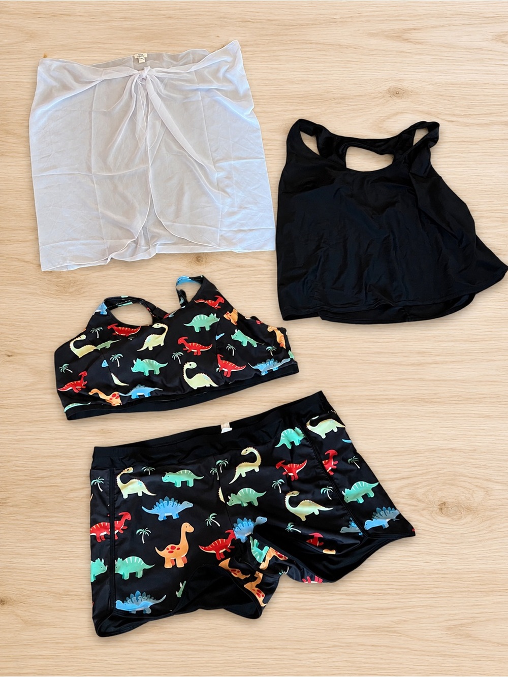 Plus Size Women’s Dinosaur Three Piece Swim Set with white Sarong 24
